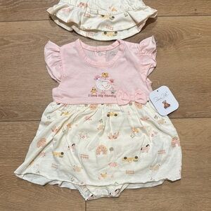 Rene Rofe Baby Onesie Dress with Matching Hat
